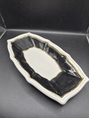 Handcrafted Italian Numbered Ceramic Tray With Black & Gold Accents 10" X 5".